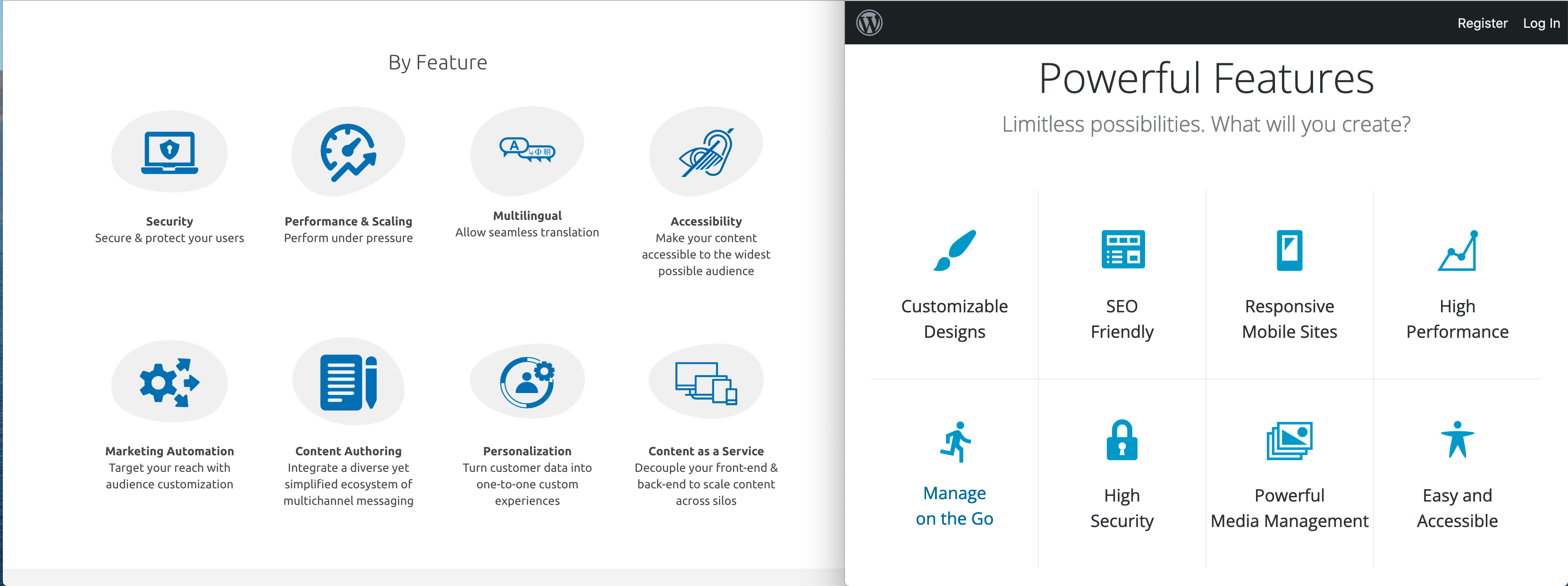 Representative Drupal and WordPress Features